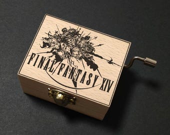 Final Fantasy XIV FF14 FF Prelude Crystal Theme Music Box Hand Cranked, Wooden Engraved Handmade Vintage Gift