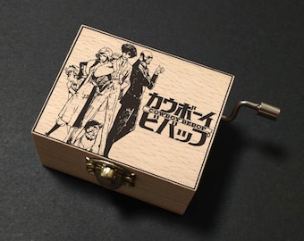 Cowboy Bebop The Real Folk Blues Music Box Hand Cranked, Wooden Engraved Handmade Vintage Gift