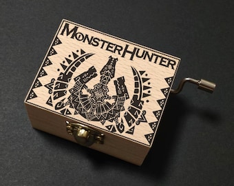 Monster Hunter 3 To One With Life 生命ある者へ Music Box Hand Cranked, Wooden Engraved Handmade Vintage Gift