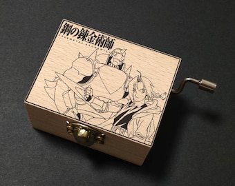Fullmetal Alchemist Brotherhood OP Again YUI Music Box Hand Cranked, Wooden Engraved Handmade Vintage Gift