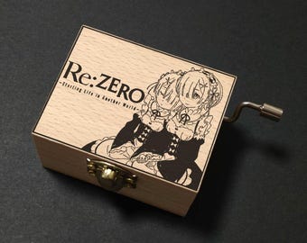 Re: Zero - Starting Life in Another World Rem Wishing Music Box Hand Cranked, Wooden Engraved Handmade Vintage Gift