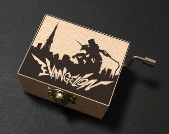 Neon Genesis Evangelion EVA A Cruel Angel's Thesis Music Box Hand Cranked, Wooden Engraved Handmade Vintage Gift