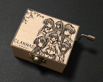 CLANNAD ED Dango Family だんご大家族 Dango Daikazoku Music Box Hand Cranked, Wooden Engraved Handmade Vintage Gift