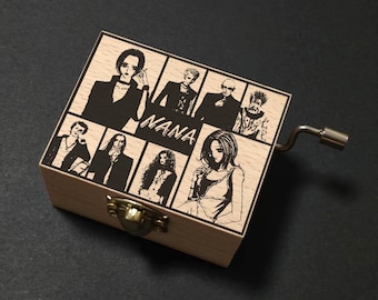 NANA GLAMOROUS SKY Ai Yazawa Music Box Hand Cranked, Wooden Engraved Handmade Vintage Gift