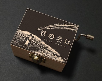 Your Name Makoto Shinkai Dream Lantern RADWIMPS Music Box Hand Cranked, Wooden Engraved Handmade Vintage Gift
