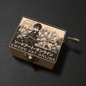 Sword Art online Swordland SAO hoofdthema muziekdoos handgebogen, houten gegraveerd handgemaakt vintage cadeau