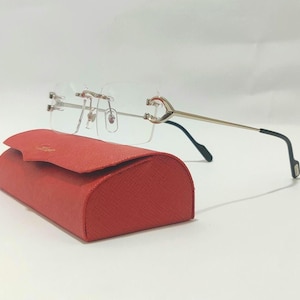 Cartier Glasses C Wire Rimless Silver Frame Clear Lens Vintage Eyewear