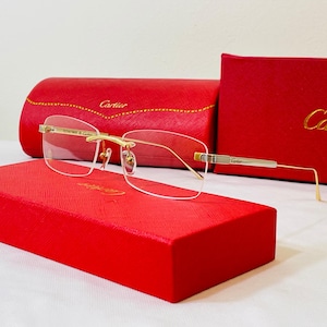 Cartier Glasses Titanium Gold Two Tone Rimless Frame Clear Lens Vintage Eyeglasses