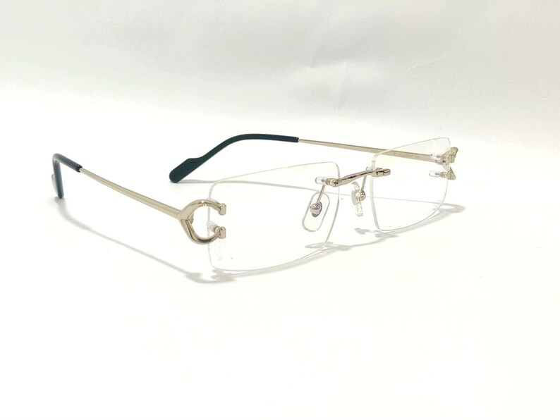 Cartier Glasses C Wire Rimless Silver Frame Clear Lens Vintage Eyewear ...
