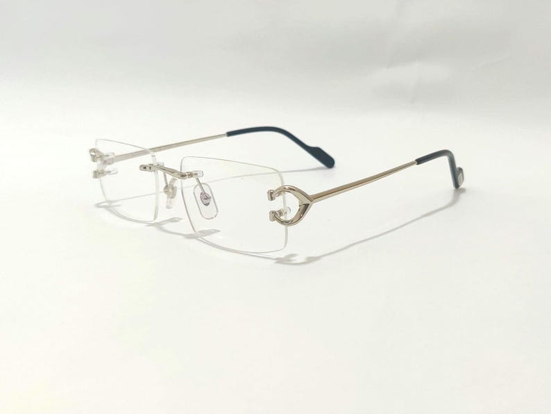 Cartier Glasses C Wire Rimless Silver Frame Clear Lens Vintage Eyewear ...