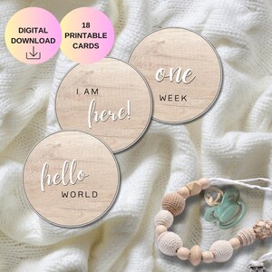 Cartes d'étape imprimables pour bébés – Thème du bois rustique | Téléchargement instantané | Cadeau baby shower | Accessoire photo mensuel | Blanc
