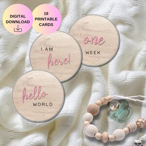 Cartes d'étape imprimables pour bébés – Thème du bois rustique | Téléchargement instantané | Cadeau baby shower | Accessoire photo mensuel | Rose