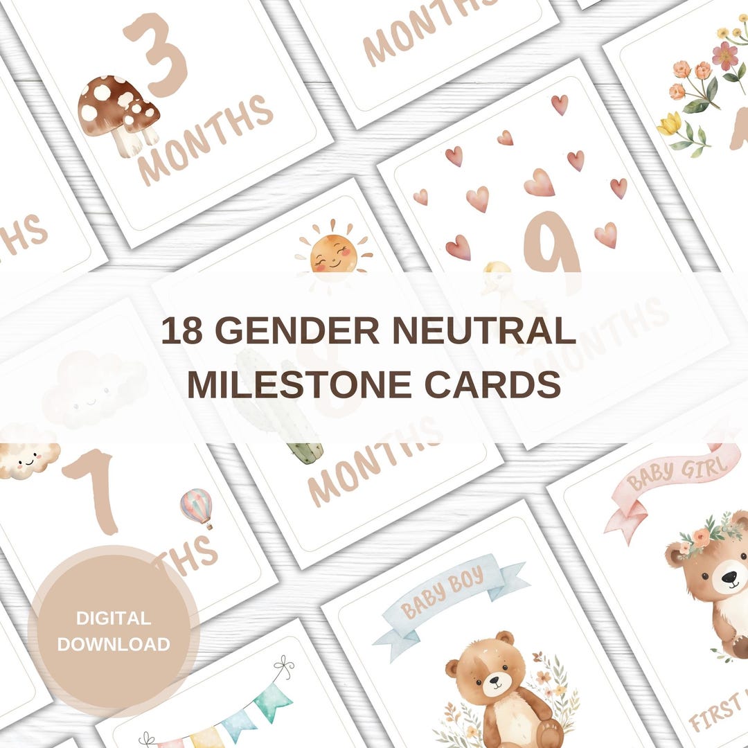Printable Baby Monthly Milestone Cards | 18 Digital Baby Cards | Baby’s ...
