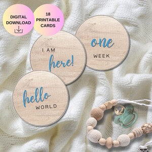 Cartes d'étape imprimables pour bébés – Thème du bois rustique | Téléchargement instantané | Cadeau baby shower | Accessoire photo mensuel | Bleu
