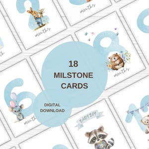 Cartes d'étape imprimables pour bébé garçon - Cartes mensuelles bleu clair - Cadeau de baby shower - Téléchargement numérique au format PDF