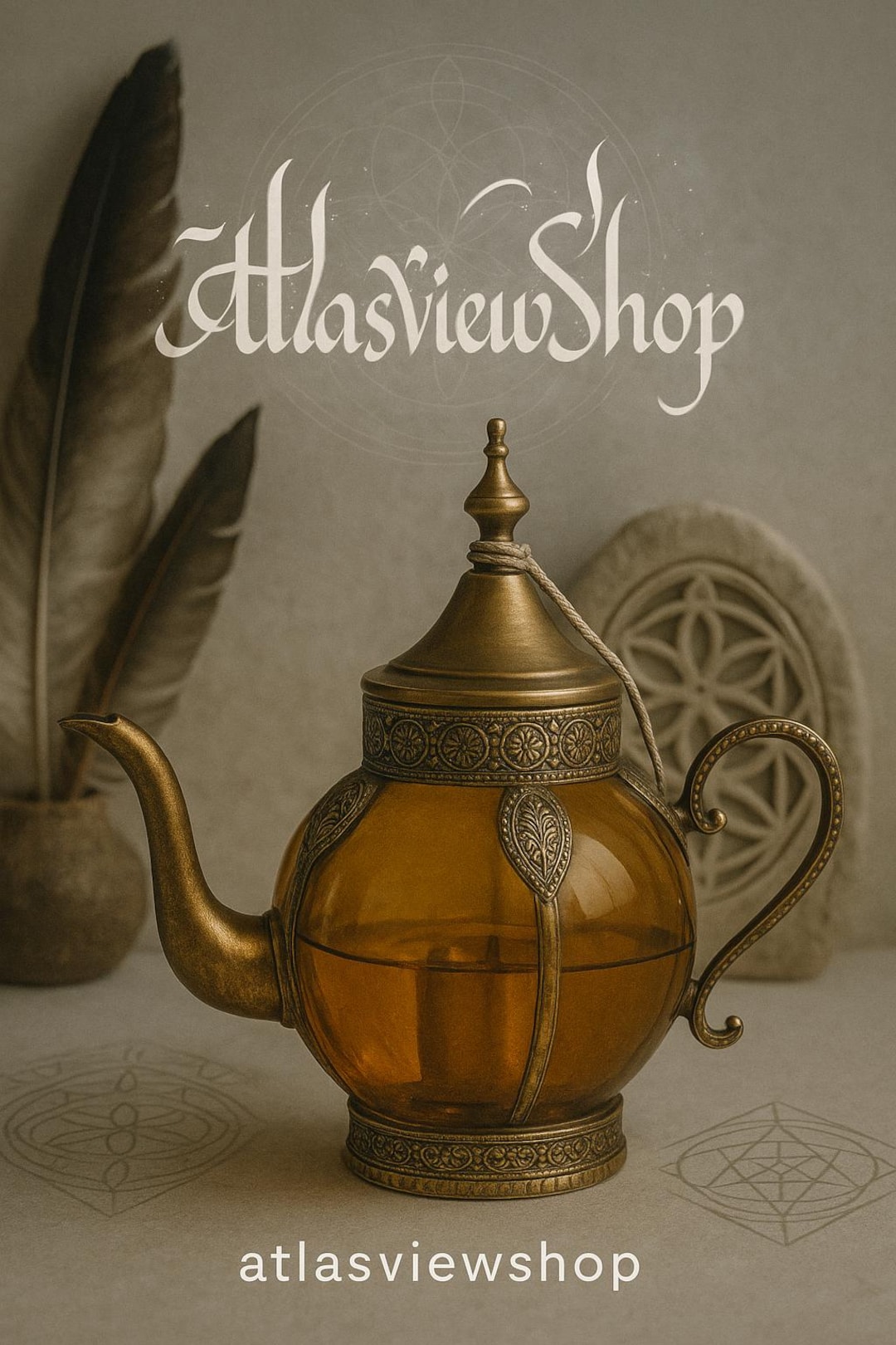 限定、ユニーク、希少な真鍮と琥珀色のガラスで作られた装飾