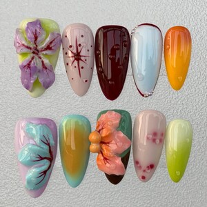 Flower Nail,Nail Art,Nail Press On Flower,Nail Design,Nail Polish,Handmade Nail,Nail Art Supplies,Gift For Her