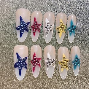 3D Starfish Press On Nails: Almond Shell Summer Holiday Nails