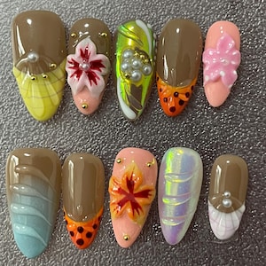 Flower Nail,Nail Art,Nail Design,Flower Press On Nail,Nail Polish,Nail Handmade,Nail Decal,Mom Gift,Gifts For Her