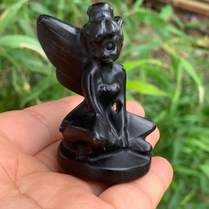 2.5&#39;&#39;+ Natural Obsidian quartz,quartz crystal,hand carved,Crystal Angel,Angel skull,Home Decoration Crystal Gifts 1PC