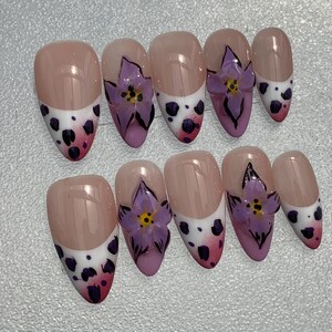 Flower Nail,Purple Nail,Nail Polish,Nail Art,Nail Design,Handmade Nail,Nail Press On Flower,Gift For Her