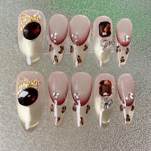Pink Cat Eye Nail/Simple Cute Valentine Nails/Handmade Press on Nails/Medium Coffin Acrylic Nails/