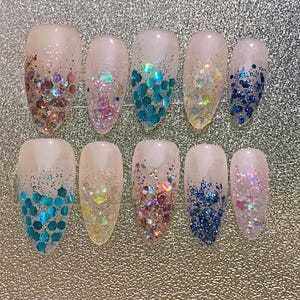 Glitter Ombre Press On Nails: Handmade Gel Jelly Nails