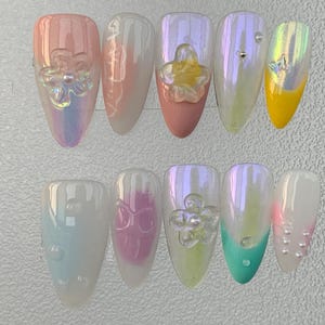 Colourful Nail,Nail Art,Nail Polish,Nail Design,Handmade Nail, Nail Press On Flower,Flower Nail,Gift For Her
