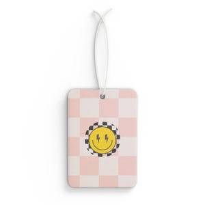 Cheerful Pink Checkerboard Car Air Freshener, Cute Car Decor, Gift for Drivers, Car Accessories, Fun Travel Freshener