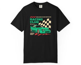 Maglietta Racing Club, maglietta unisex tinta in capo, maglietta con auto d&#39;epoca, abbigliamento sportivo, regalo per appassionati di auto