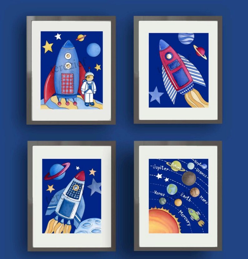 Space Wall Art Decor for Boy Outer Space Nursery or Bedroom Etsy