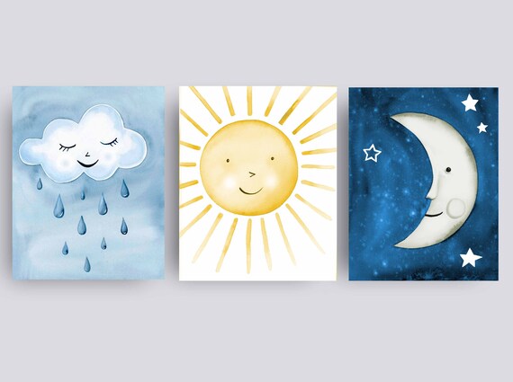 Sun Moon Star Nursery Art Starts Moon Art Prints Children Etsy