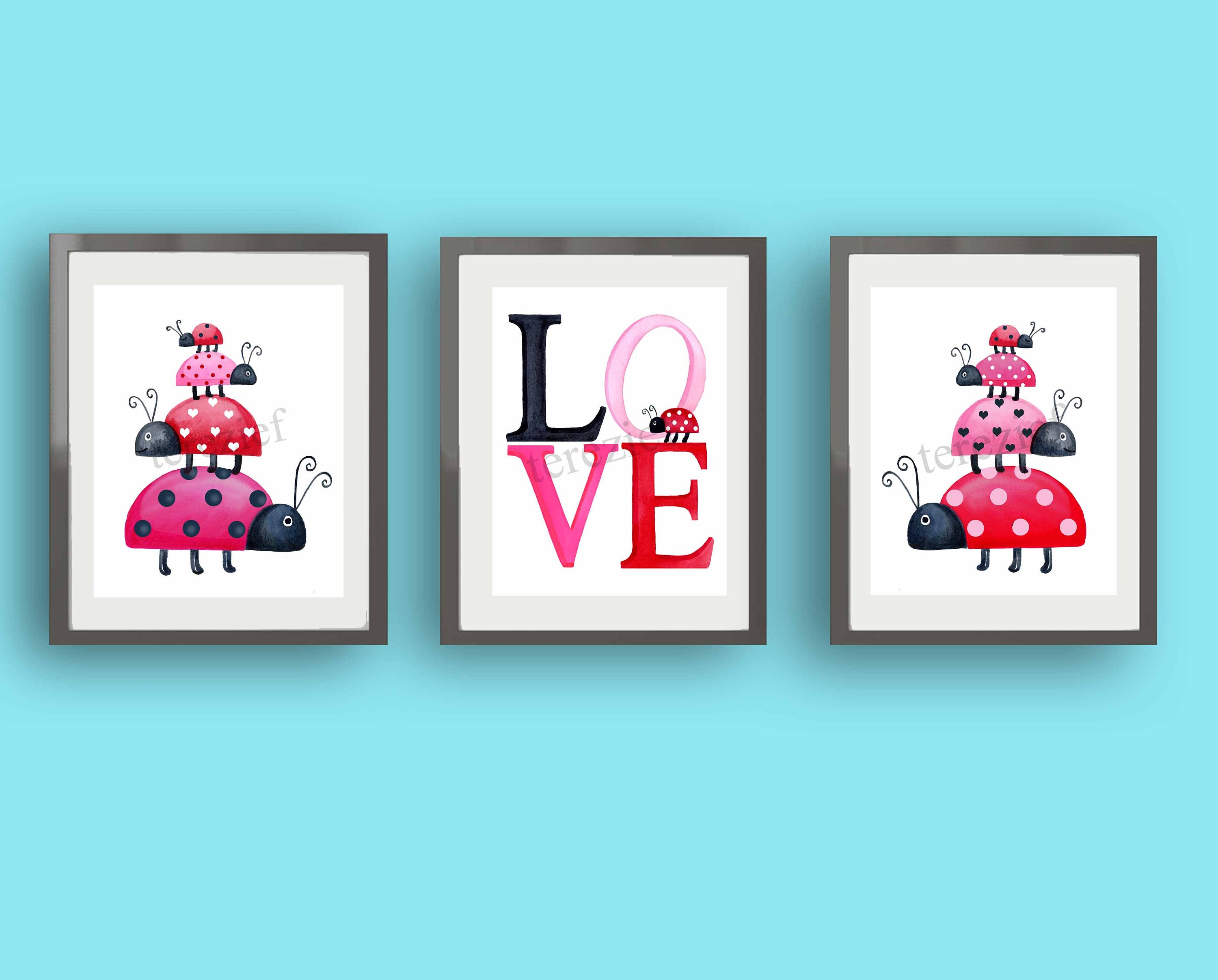 Ladybug wall art decor girls nursery art ladybug art prints Etsy