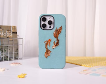 Koi Fish iPhone Case,Two-in-One iPhone Protective Case iPhone 17/16/15/14/13/12 Basic/Pro/Mini/Pro Max,Magsafe Case For iPhone