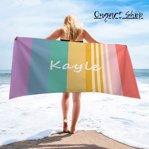 Rainbow Personalized Beach Towel, Personalized Name Towel,Children&#39;s Day Gifts,Fashion Item for Beach Parties,Gifts by the Sea,Birthday Gift