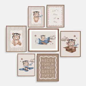 Set of 7 Bear Prints, Gender Neutral Woodland Nursery, Cute Bear Wall Art for Kids Room Decor, Animal Theme Boy&#39;s Room Wall Art, DIGITAL