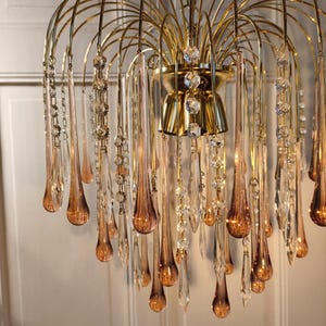 Big Golden Murano Glass Tear Drop Chandelier in light pink/rosé with 5 Lights