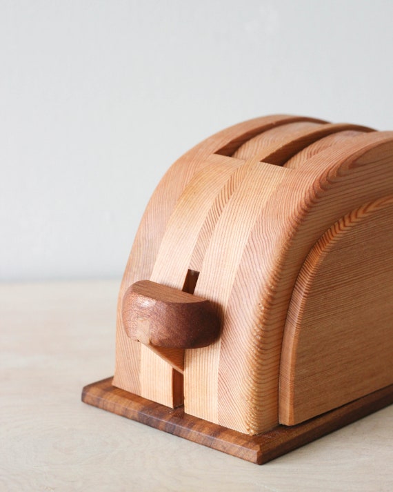 Toy All Wood Toaster Set W/2 Slices of Bread Etsy
