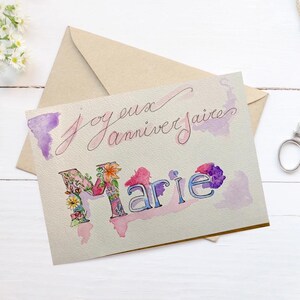 Carte d'anniversaire personnalisée - Illustration unique en aquarelle & encre