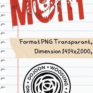 Może przedstawiać: Czerwony, zniszczony tekst z napisem "MOTH" na białym tle w linie. Poniżej, beżowy pasek papieru z tekstem. Na dole czarno-biały okrągły wz&oacute;r z tekstem na obrzeżach.