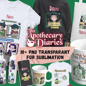 Paquete de imágenes prediseñadas de anime de Apothecary Diaries: PNG transparentes (descarga digital)
