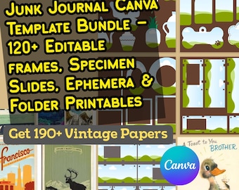 Junk Journal Kit: 120+ Canva Templates, 190+ Vintage Papers (Digital Download)