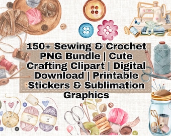 Paquete de imágenes prediseñadas de costura y crochet: diseños de acuarela (descarga digital)