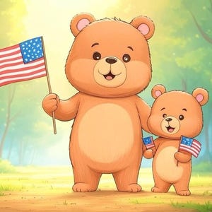 Papa ours et son petit, patriotique
