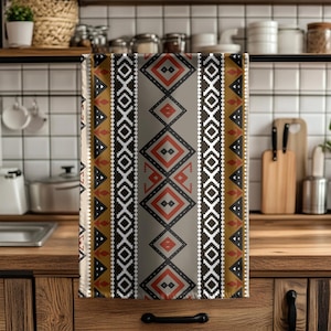 Tribal Hand Towel Golden Brown Geometric Pattern Kitchen Towel Ethnic Southwestern Tea Warm Earth Tone Home Decor for welcome boho