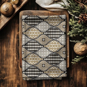 Luxury Geometric Hand Towel Black Gold Tribal Pattern Modern Rustic Kitchen Towel Elegant Ethnic Bathroom Decor Gift for Home  Accessories