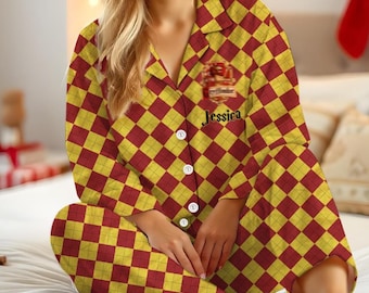 Personalized Wizard School Pajamas, Custom Name Magic House Pajama Set, Wizard Academy Sleepwear Gift