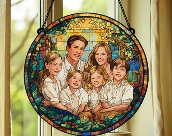Custom Family Acrylic Suncatcher, Custom Portrait Glass Suncatcher for Window Hanging, Unique Glass Art Gift, Gift For Dad,Custom Suncatcher