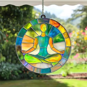 Yoga Acrylic Suncatcher Hanging, Yoga Ornament Decor, Namaste Yoga Decor, Meditation Suncatcher, Spiritual Healing,Boho Decor,Energy Healing