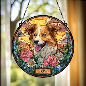 Custom Pet Portrait Stained Glass Suncatcher, Custom Dog Memorial Gift, Custom Dog Portrait from Photo, Pet Memorial Gift, Custom Suncatcher